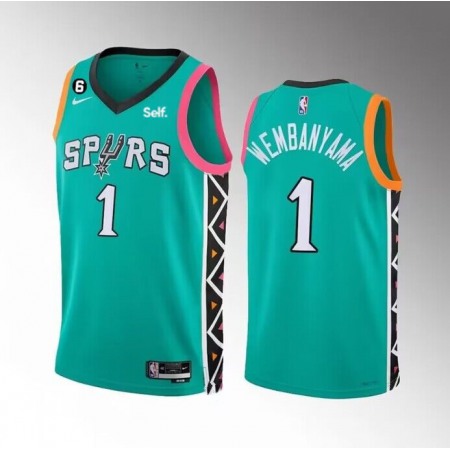 Men's San Antonio Spurs #1 Victor Wembanyama Teal 2022/23 City Edition Swingman With NO.6 Patch Stitched Basketball Jersey