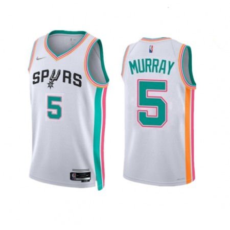 Men's San Antonio Spurs #5 Dejounte Murray 2021/22 White City Edition Stitched Jersey