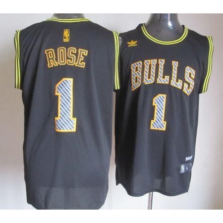 Bulls #1 Derrick Rose Black Electricity Fashion Stitched NBA Jersey