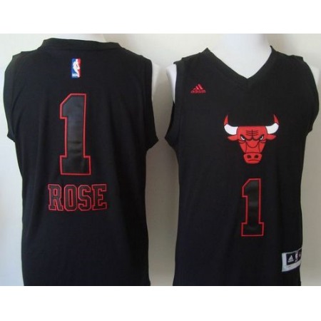 Bulls #1 Derrick Rose Black New Fashion Stitched NBA Jersey
