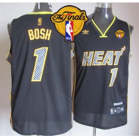 Heat #1 Chris Bosh Black Electricity Fashion Finals Patch Stitched NBA Jersey