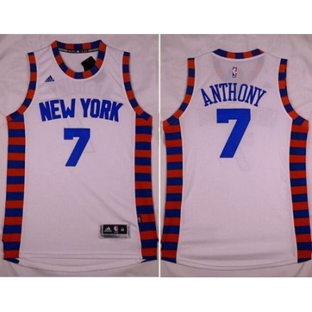 Knicks #7 Carmelo Anthony White Hardwood Classics Performance Stitched NBA Jersey