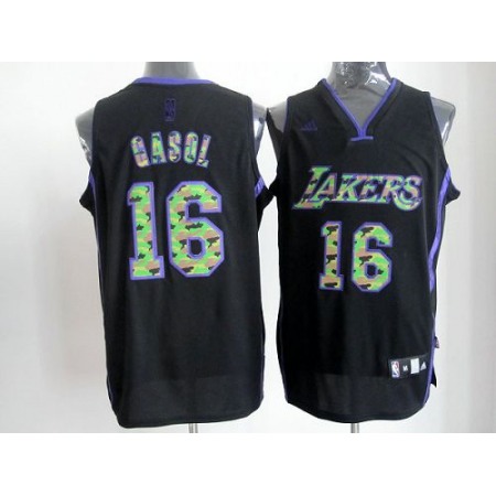 Lakers #16 Pau Gasol Black Camo Fashion Stitched NBA Jersey