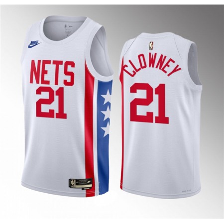Men's Brooklyn Nets #21 Noah Clowney White 2023 Draft Classic Edition Stitched Basketball Jersey