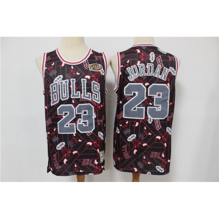 Men's Chicago Bulls #23 Michael Jordan Black&Red ear Up Pack Hardwood Classics NBA Finals Patch Stitched Jersey