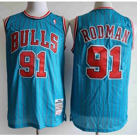 Men's Chicago Bulls #91 Dennis Rodman Blue Mitchell & Ness 1995-96 Hardwood Classics Reload Swingman Throwback Stitched Jersey