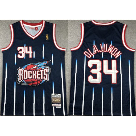 Men's Houston Rockets #34 Hakeem Olajuwon Navy 1996-97 Mitchell & Ness Hardwood Classics Swingman Stitched Basketball Jersey