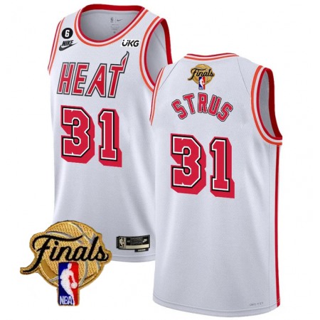 Men's Miami Heat #31 Max Strus White 2023 Finals Classic Edition With NO.6 Patch Stitched Basketball Jersey