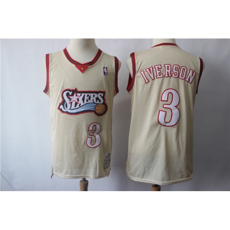 Men's Philadelphia 76ers #3 Allen Iverson Cream Hardwood Classics Stitched Jersey