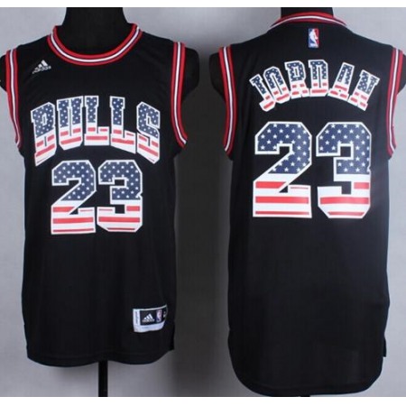 Bulls #23 Michael Jordan Black USA Flag Fashion Stitched NBA Jersey