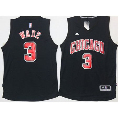 Bulls #3 Dwyane Wade Black Fashion Stitched NBA Jersey