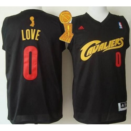 Cavaliers #0 Kevin Love Black(Red No.) Fashion The Champions Patch Stitched NBA Jersey
