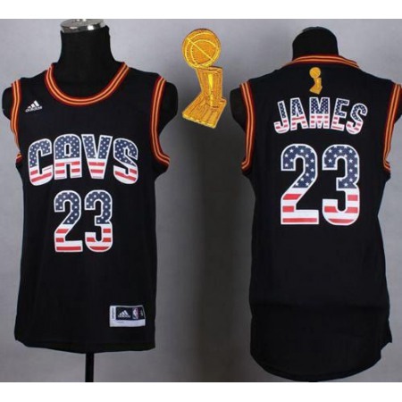 Cavaliers #23 LeBron James Black USA Flag Fashion The Champions Patch Stitched NBA Jersey