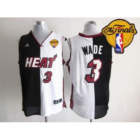 Heat #3 Dwyane Wade Black/White Split Fashion Finals Patch Stitched NBA Jersey