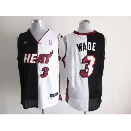 Heat #3 Dwyane Wade Black/White Split Fashion Stitched NBA Jersey