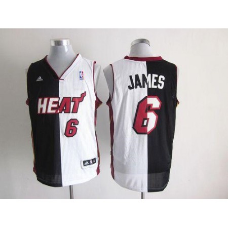 Heat #6 LeBron James Black/White Split Fashion Stitched NBA Jersey
