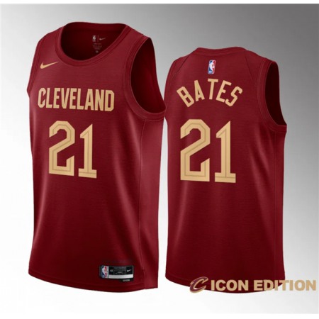 Men's Cleveland Cavaliers #21 Emoni Bates Wine 2023 Draft Icon Edition Stitched Jersey