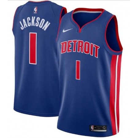 Men's Detroit Pistons #1 Reggie Jackson Blue Icon Edition Stitched Swingman Jersey