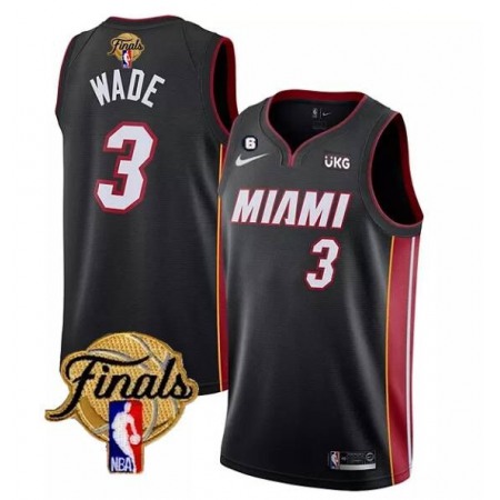Men's Miami Heat #3 Dwyane Wade Black 2023 Finals Icon Edition With NO.6 Patch Stitched Basketball Jersey
