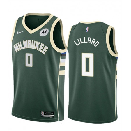 Men's Milwaukee Bucks #0 Damian Lillard Green Icon Edition Stitched Basketball Jersey