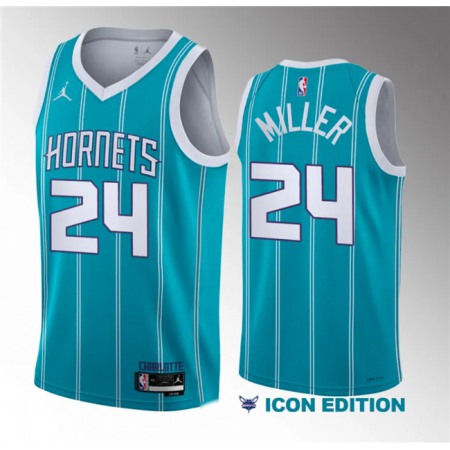 Men's Charlotte Hornets #24 Brandon Miller Teal 2022/23 Draft Icon Edition Stitched Basketball Jersey
