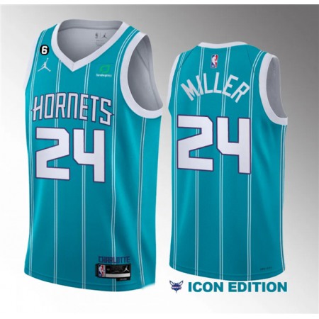 Men's Charlotte Hornets #24 Brandon Miller Teal 2022/23 Draft Icon Edition With NO.6 Patch Stitched Basketball Jersey