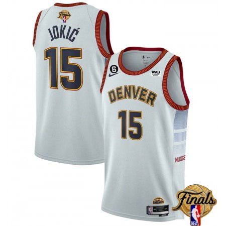 Men's Denver Nuggets #15 Nikola Jokic White 2023 Finals Icon Edition With NO.6 Patch Stitched Basketball Jersey