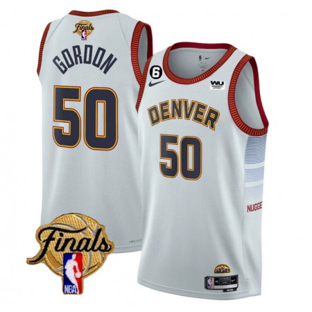 Men's Denver Nuggets #50 Aaron Gordon White 2023 Finals Icon Edition With NO.6 Patch Stitched Basketball Jersey