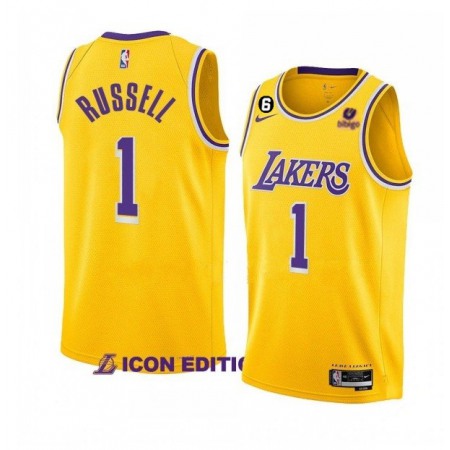 Men's Los Angeles Lakers #1 D'Angelo Russell Yellow Icon Edition With NO.6 Patch Stitched Basketball Jersey