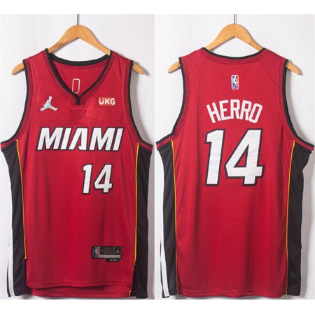 Men's Miami Heat #14 Tyler Herro Red Statement Edition 75th Anniversary Stitched Jersey