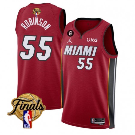 Men's Miami Heat #55 Duncan Robinson Red 2023 Finals Statement Edition With NO.6 Patch Stitched Basketball Jersey