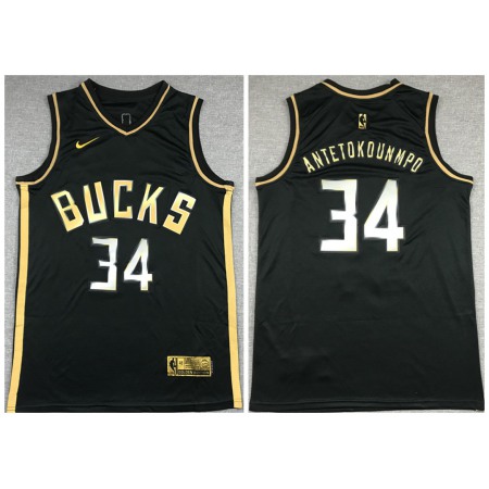 Men's Milwaukee Bucks #34 Giannis Antetokounmpo Black Gold Stitched Swingman Jersey
