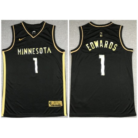 Men's Minnesota Timberwolves #1 Anthony Edwards Black Gold 2021 Swingman Stitched Jersey