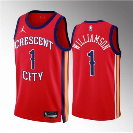 Men's New Orleans Pelicans #1 Zion Williamson Red 2022/23 Statement Edition Stitched Basketball Jersey