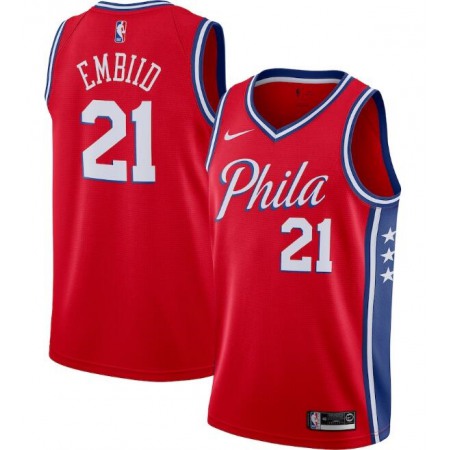 Men's Philadelphia 76ers #21 Joel Embiid Red Statement Edition Stitched Swingman Jersey
