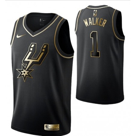 Men's San Antonio Spurs #1 Lonnie Walker Black Golden Edition Swingman Stitched NBA Jersey