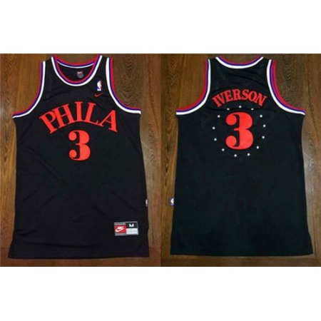 76ers #3 Allen Iverson Black 1964 Throwback Stitched NBA Jersey