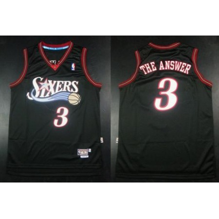 76ers #3 Allen Iverson Black Throwback "The Answer" Stitched NBA Jersey