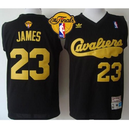 Cavaliers #23 LeBron James Black Throwback The Finals Patch Stitched NBA Jersey