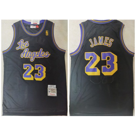 Men's Los Angeles Lakers #23 LeBron James Black 2008-2009 Throwback Stitched Jersey