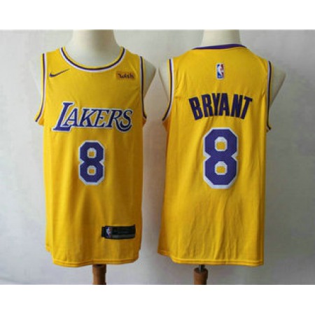 Men's Los Angeles Lakers #8 Kobe Bryant Yellow 2018-2019 Wish Swingman Stitched NBA Jersey