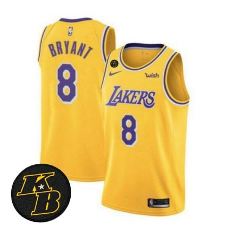 Men's Los Angeles Lakers #8 Kobe Bryant Yellow With KB Patch 2018-2019 Wish Swingman Stitched NBA Jersey