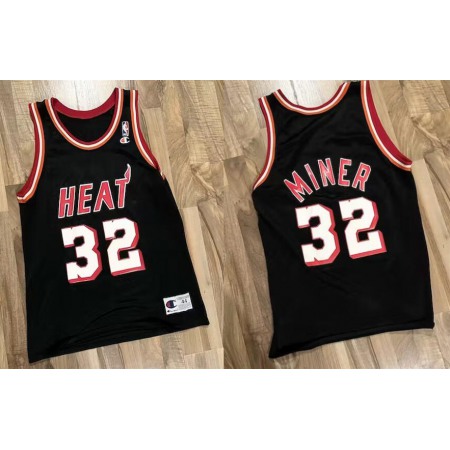 Men's Miami Heat #32 Harold Miner Black Champions Stitched Basketball Throwback Jersey