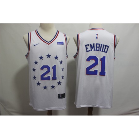 Men's Philadelphia 76ers #21 Joel Embiid White 2018/19 Earned Edition Swingman Stitched NBA Jersey