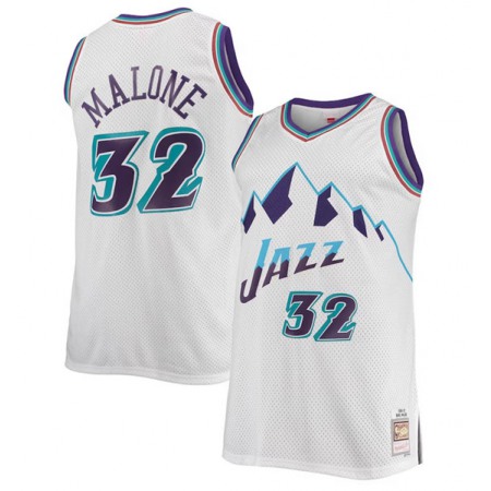 Men's Utah Jazz #32 Karl Malone White Mitchell & Ness Swingman Stitched Jersey