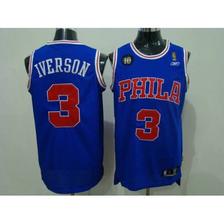76ers #3 Allen Iverson Blue Reebok 10TH Throwback Stitched NBA Jersey