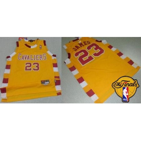 Cavaliers #23 LeBron James Gold Throwback Classic The Finals Patch Stitched NBA Jersey