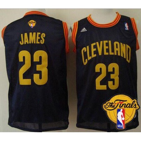 Cavaliers #23 LeBron James Navy Blue Throwback The Finals Patch Stitched NBA Jersey