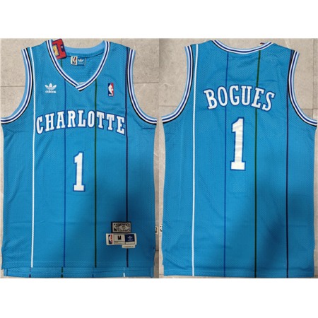 Men's Charlotte Hornets #1 Muggsy Bogues Blue Mitchell & Ness Throwback Stitched Jersey