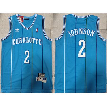 Men's Charlotte Hornets #2 Larry Johnson Blue Mitchell & Ness Throwback Stitched Jersey
